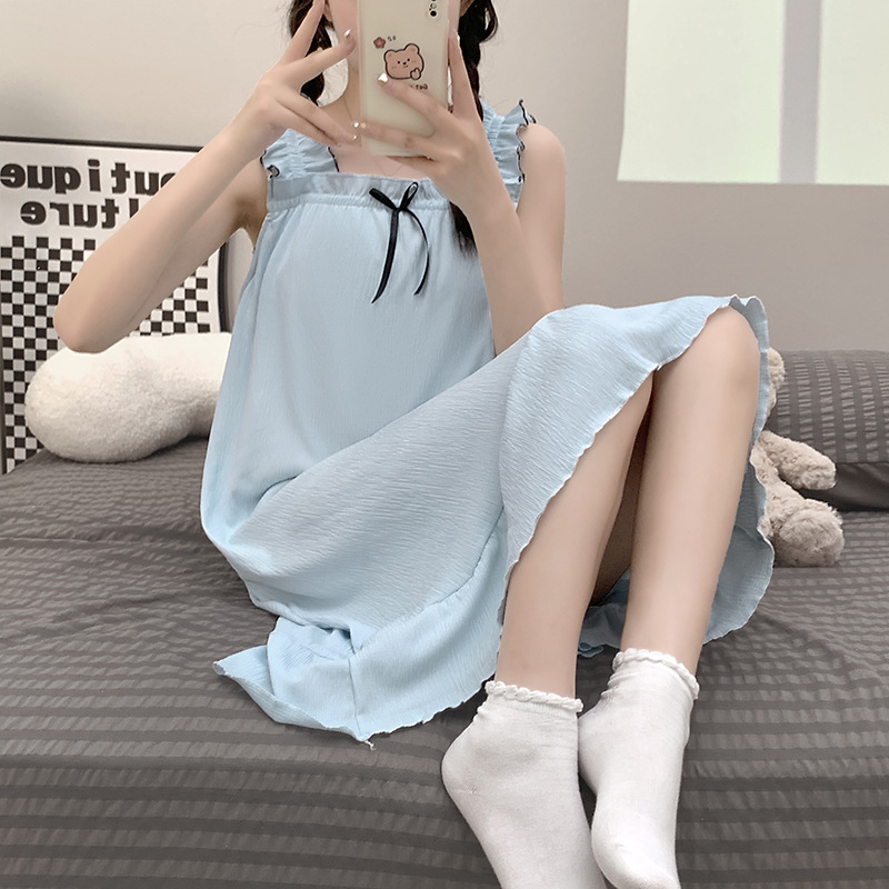 Camisón de verano con almohadilla en el pecho de las mujeres de estilo coreano fresco lindo dulce más el tamaño de grasa MM200 kg casual suelta ropa para el hogar