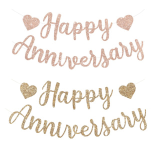 HAPPY ANNIVERSARY th ANNIVERSARY Golden Pink Letter paper pull flag dessert table background decoration
