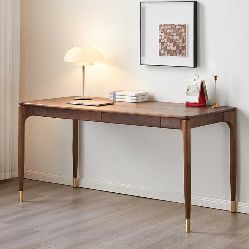 Solid Wood Desk Black Walnut Desk Drawer Household Study Table Bedroom Walnut Computer Desk