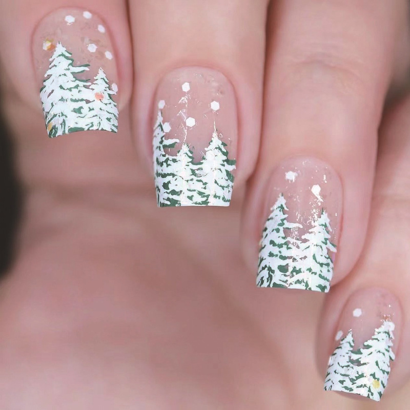 2025 Christmas New Year Christmas Tree French Snowflake silver Glitter Short Square Wear Nail Pressure Nail Patch 2025 Christmas New Year Christmas Tree French Snowflake silver Glitter Short Square Wear Nail Pressure Nail Patch