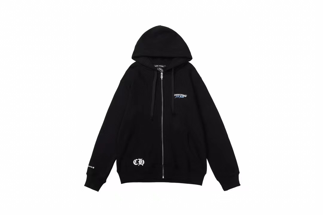 23SS Correct Version Chrome Hearts Sanskrit Big Horseshoe 후드 자켓 남성용 지퍼 후드 티셔츠 남성용