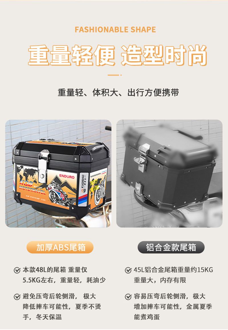 Large 48L Motorcycle Trunk, Non-Aluminum Alloy Universal Trunk, Small 35L Electric Scooter Trunk