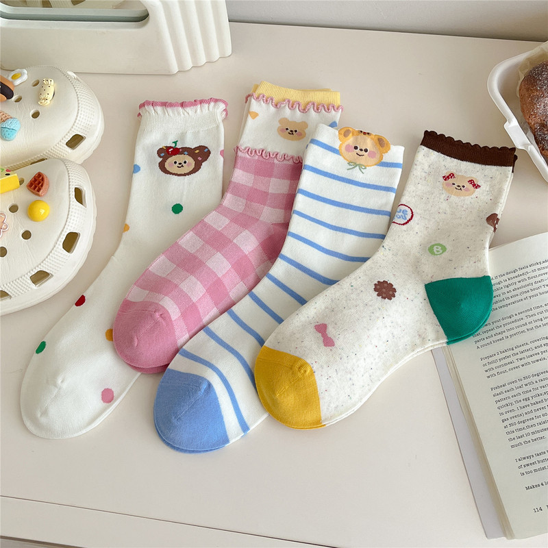Alice Autumn/Winter Butter Bear Color Series Mid-Calf Women's Socks Ins Trendy Women's Cotton Seamless Long Socks Korean Style Alice Autumn/Winter Butter Bear Color Series Mid-Calf Women's Socks Ins Trendy Women's Cotton Seamless Long Socks Korean Style
