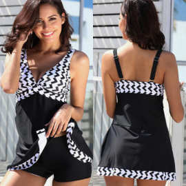 2021欧美外贸加肥泳装比基尼长裙式分体平角裤肥婆泳衣女包臀大码