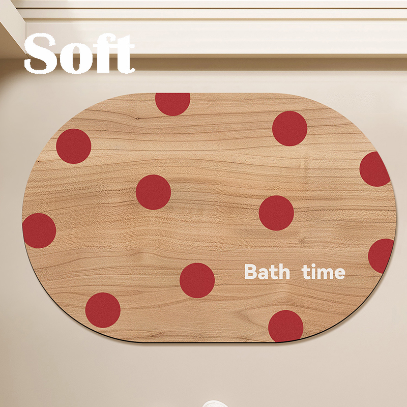 Polka Dot Wood Grain Retro Home Light Luxury High-End Diatom Mud Bathroom Absorbent Floor Mat Bathroom Non-Slip Mat