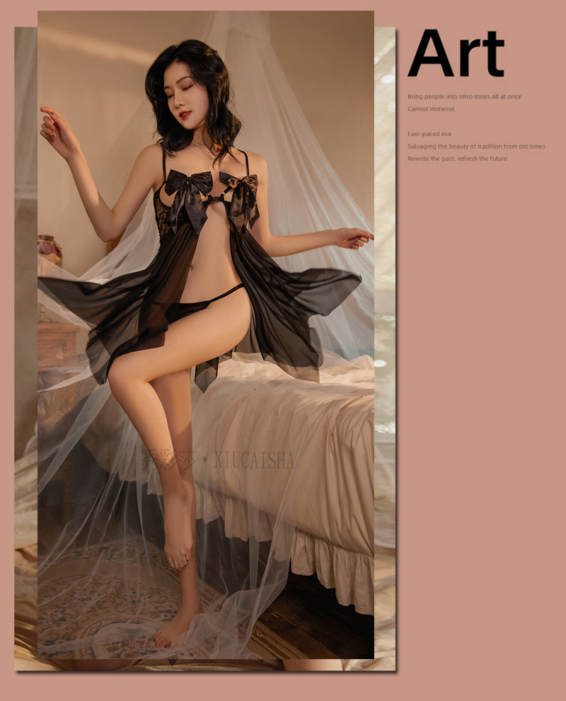 Pink Mesh Babydoll Nightdress Set with Robe and Halter Top, One Size — detail image 21