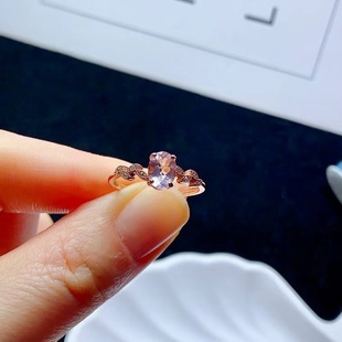 New Natural Morganite Ring S925 Silver Inlay Joker Internet Celebrant Explosions Women's Main Stone Size 5 × 7