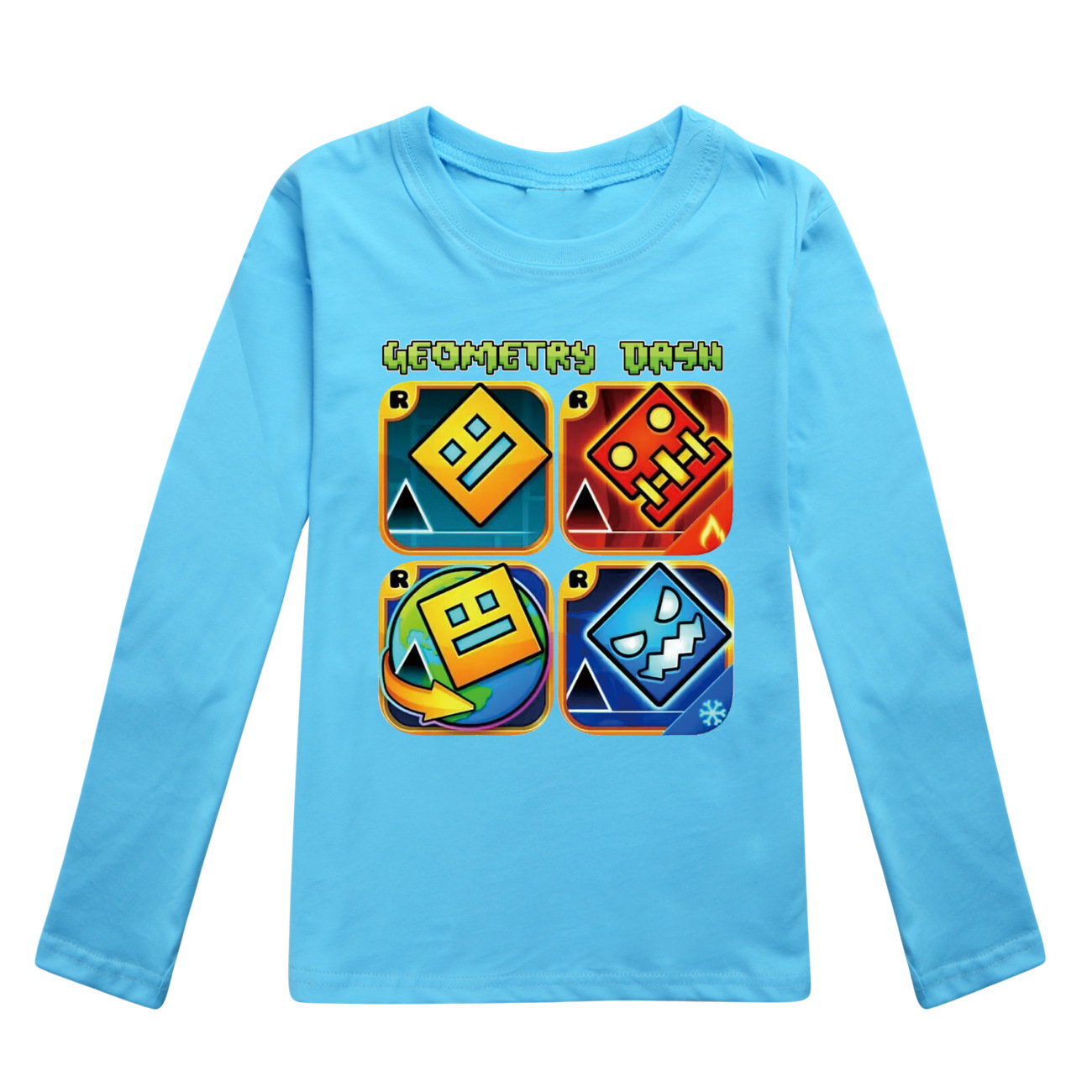 Spiel Geometrie Dash T Shirt Kinder Reine Baumwolle T-shirt Kleine Mädchen Langarm Tops kinder Cartoon Kleidung Jungen Sweatshirts – Detail 10