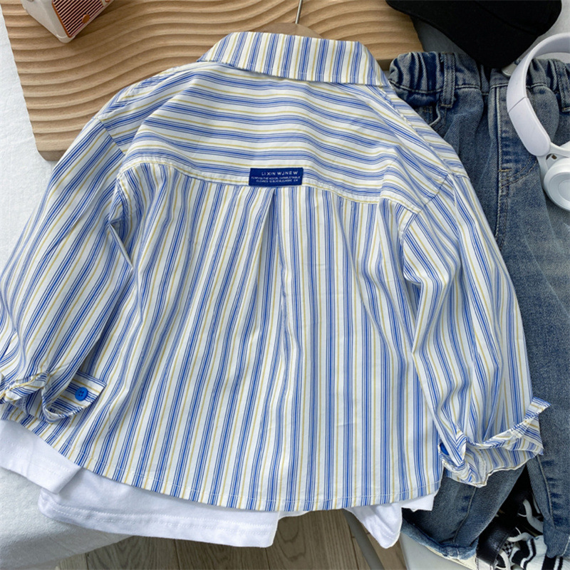 Camisas de niños de primavera y otoño de niños guapos bordados con collar de banda vertical camisa de niños