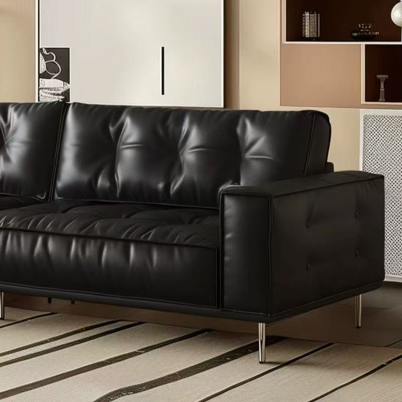 Designer's New Mid-Century Style Oil Wax Leather French Retro Genuine Leather Small Apartment Brown Living Room Home Straight Sofa 2