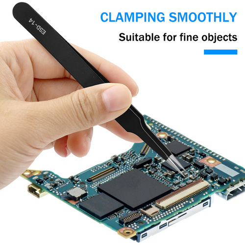 Pressed edge tweezers in canvas bag, stainless steel tweezers, straight head, elbow eyelash tweezers, electronic repair tools