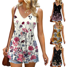 2025新款跨境女式背心飘逸荷叶边上衣女式优雅无袖 V 领娃娃背心