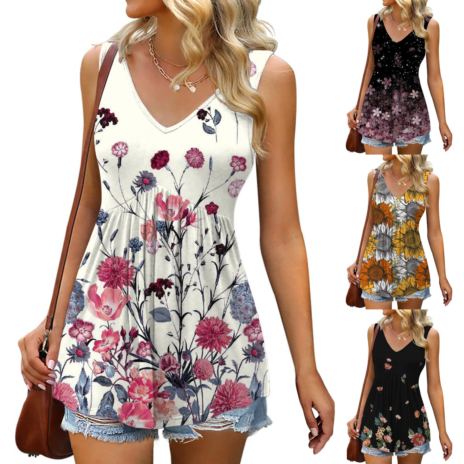 2025新款跨境女式背心飘逸荷叶边上衣女式优雅无袖 V 领娃娃背心