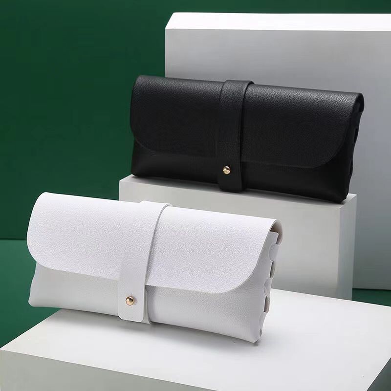 Fashionable Simple Glasses Box High-value Portable Sunglasses Box Soft Bag Storage Box Black and White Leather Soft Bag with Nail Buckle