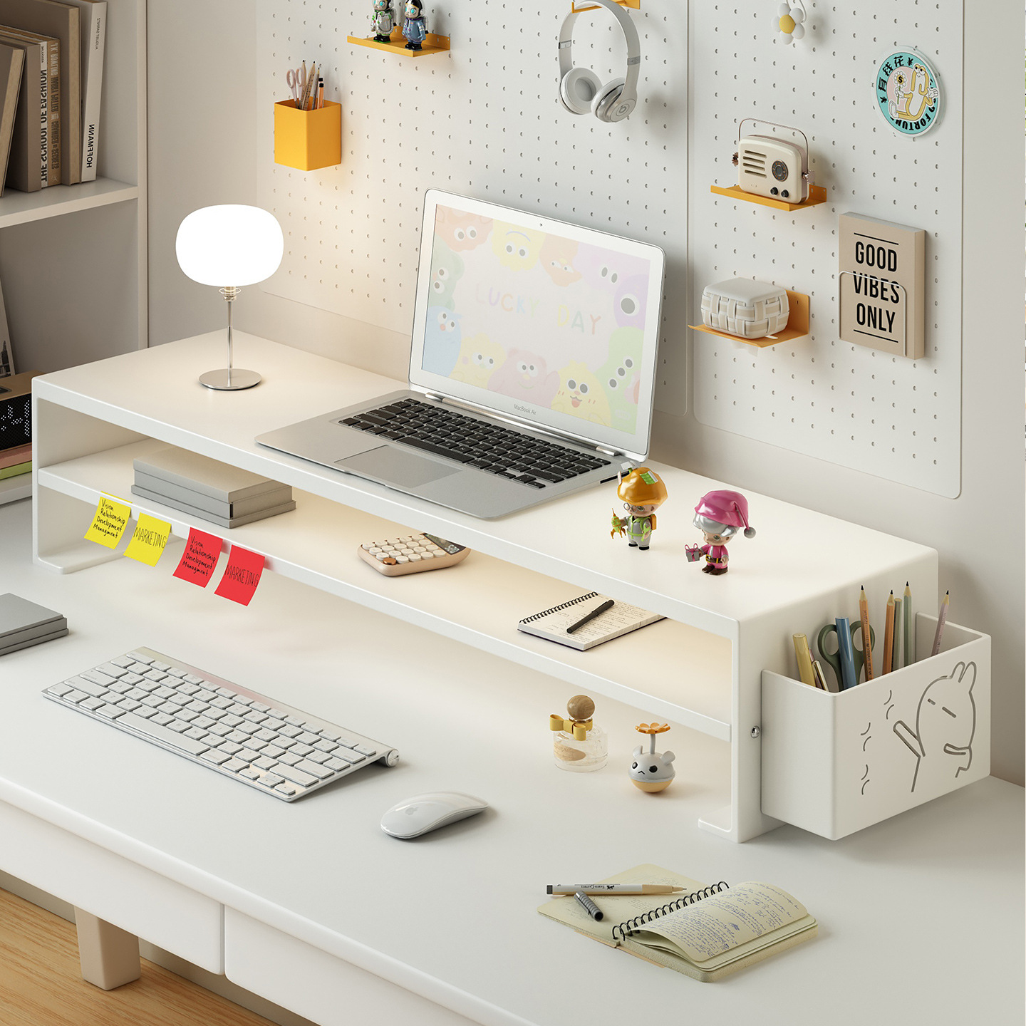 Computer Elevated Rack Cream White Girls Desktop Desktop Storage Rack Office Dormitory Monitor Stand Support Shelf