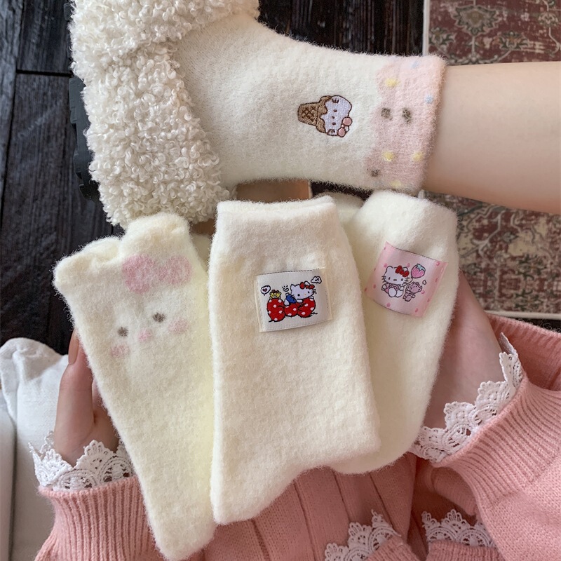Australian Velvet Cat Socks, Cute Confinement Socks, Home Sleep Mid-Tube Socks, Women's Autumn and Winter Thickeneded Temperature-Locking Plush Socks