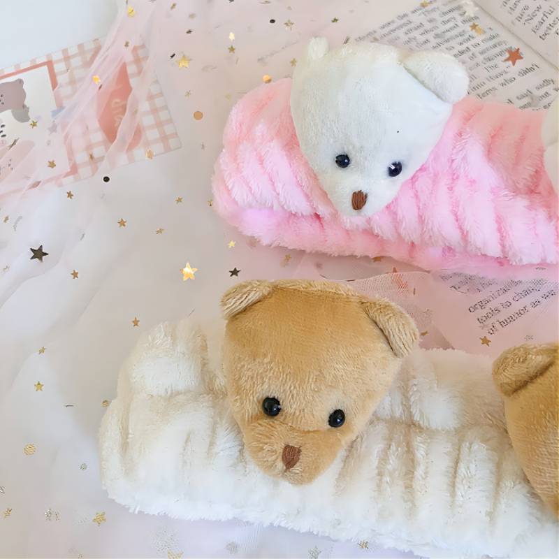 Corea del Sur tridimensional de dibujos animados muñeca de felpa lavado de cara banda de pelo lindo oso diadema hembra borde ancho maquillaje accesorios para el cabello tocado