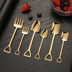 304不鏽鋼鐵鍬勺子創意家用小勺子吃飯鐵鏟西瓜勺甜品叉可愛鏟子