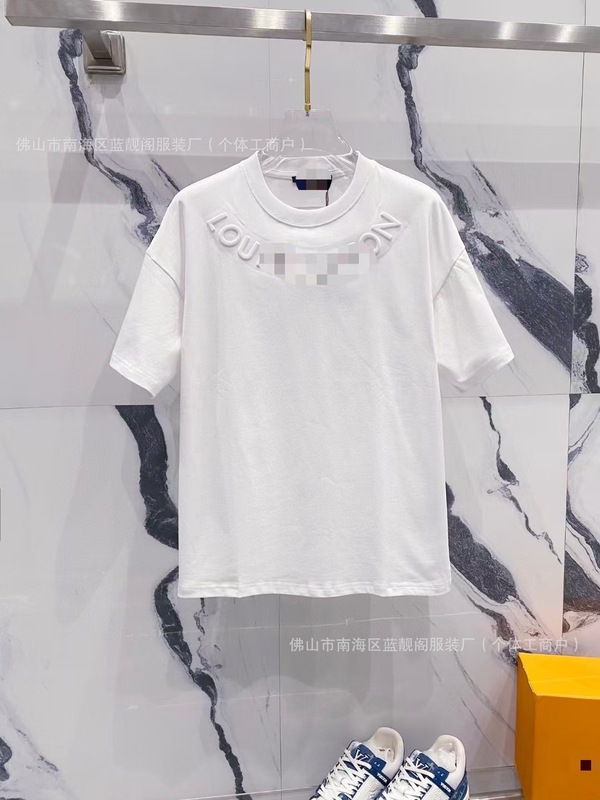 跨境奢潮驴家高品质L满印字母短袖潮牌外贸经典款圆领男女宽松T恤|undefined