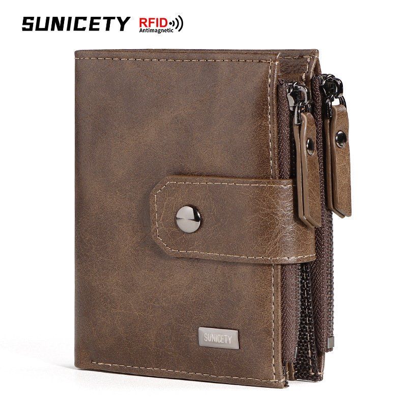 Anti-Theft Cross-Border Business Leather Thin Short Men's Wallet Retro High-End Zipper Wallet Wallet Wholesale
