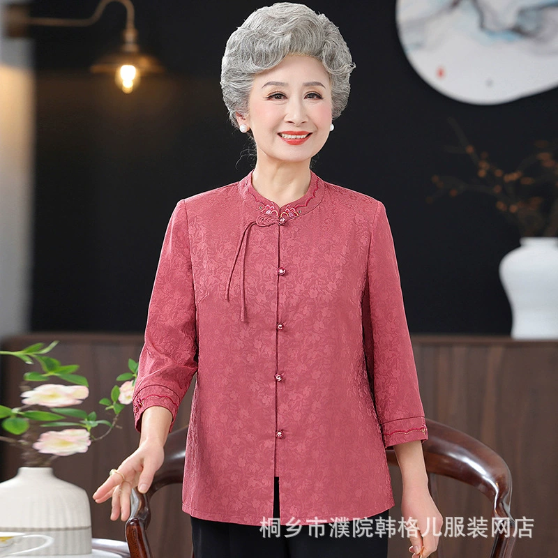 Рубашки среднего и пожилого возраста бабушки национальная ветровая рубашка с семью рукавами темперамент мама весенний свободный топ пожилая одежда