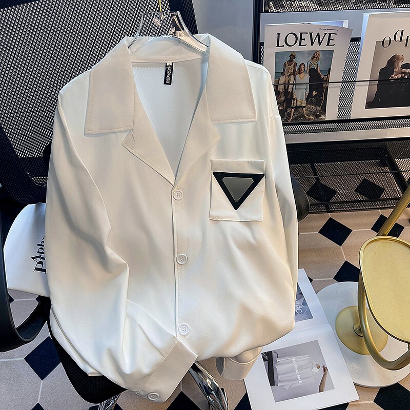 Design High-End Cuban Collar Shoulder Pad Shirt for Men, Spring and Autumn Niche Retro Handsome Drape-Free Ironing Shirt, Simple Design High-End Cuban Collar Shoulder Pad Shirt for Men, Spring and Autumn Niche Retro Handsome Drape-Free Ironing Shirt, Simple