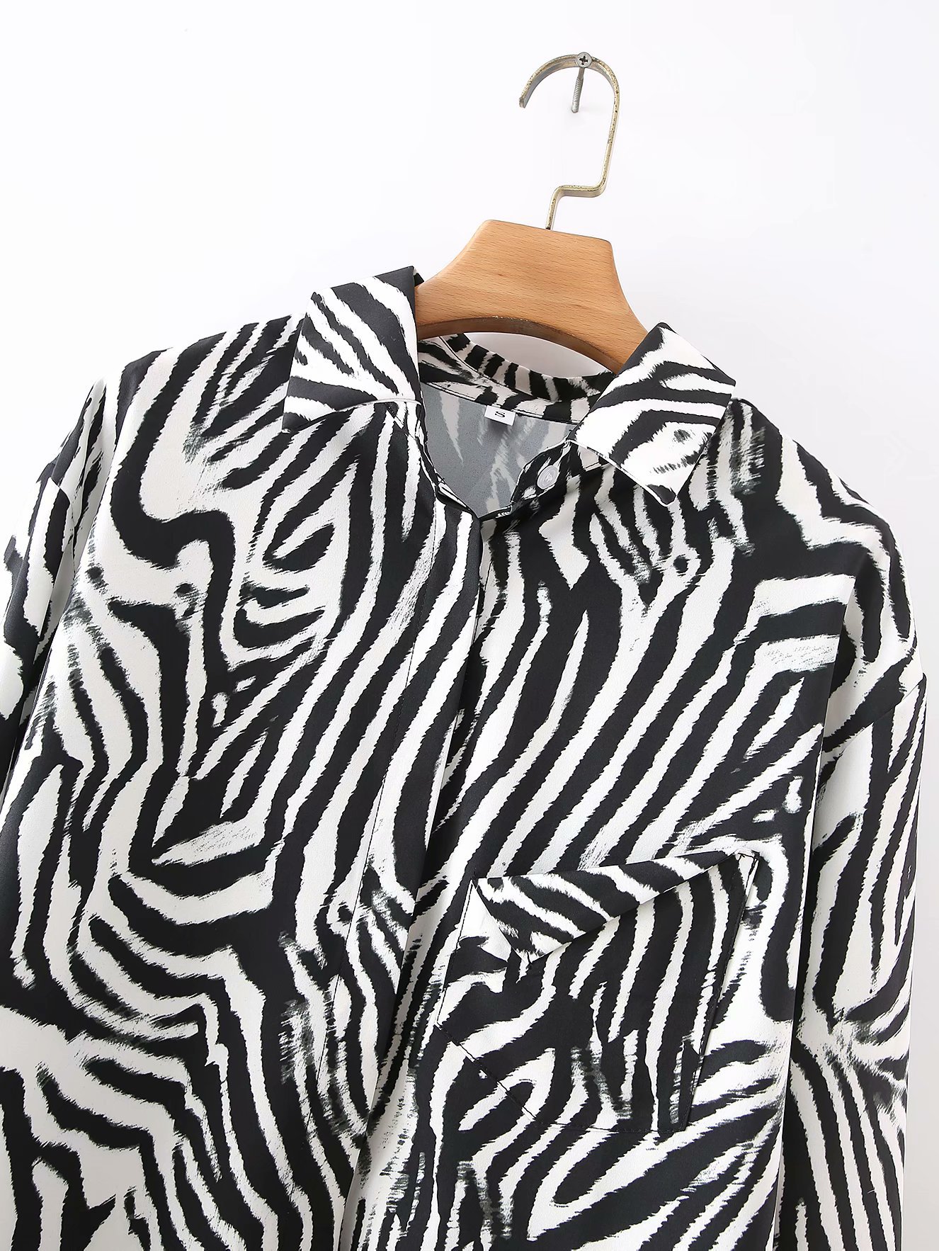 Zebra Print Lapel Long Sleeve Shirt NSAM49727