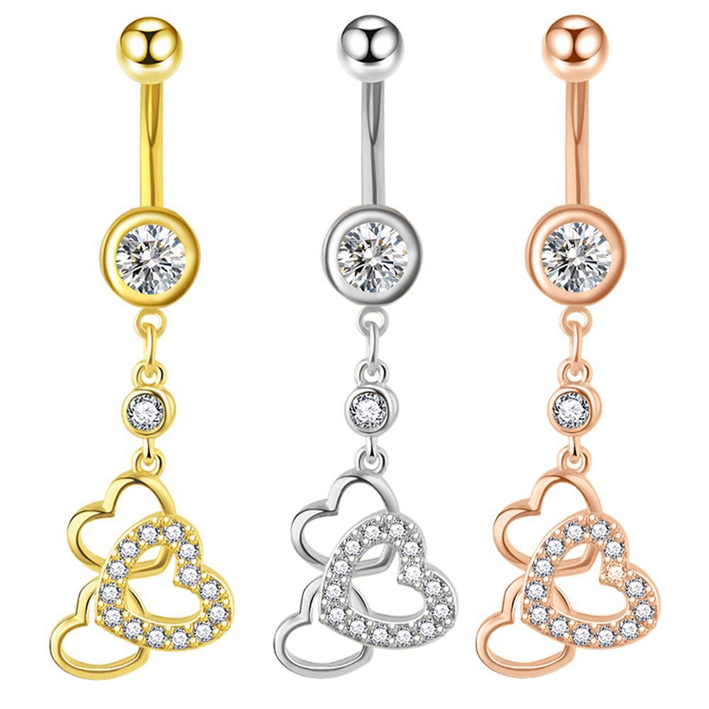 Fashion Three-Heart Belly Button Ring Stainless Steel Piercing Jewelry for Women detail image 11