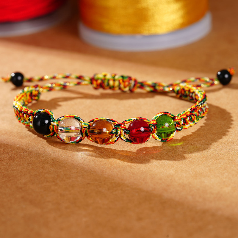 Dragon Boat Festival Gold Thread Five-Element Bead Bracelet Hand-Woven Transfer Bead Colorful Rope Bracelet Animal Year Red Rope Wholesale Dragon Boat Festival Gold Thread Five-Element Bead Bracelet Hand-Woven Transfer Bead Colorful Rope Bracelet Animal Year Red Rope Wholesale