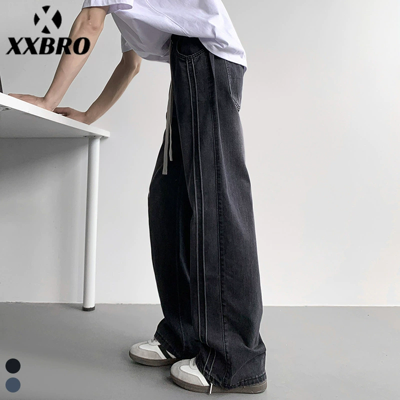 Xxbro Men # американский прилив тонкий стиль Laisel вымытые прямые джинсы мужские брюки в полоску