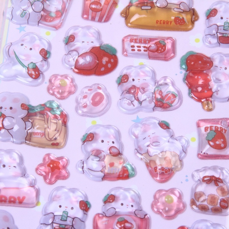 3D レリーフピンクバニーかわいいイチゴバニー立体クリスタル子供用ステッカー女の子手作り装飾素材ステッカー|undefined