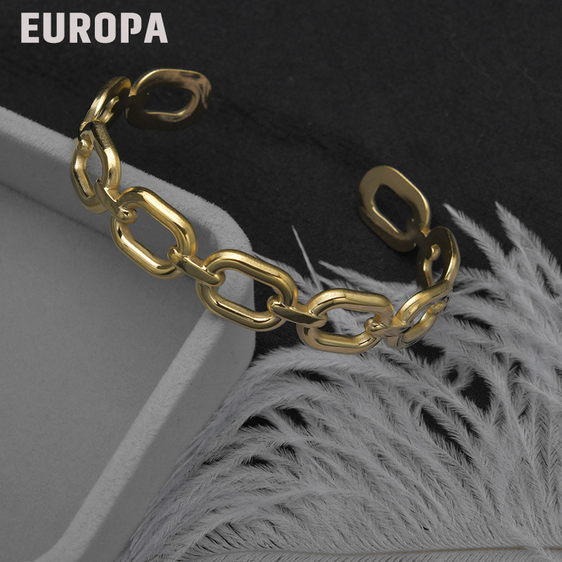 European And American Open Bracelet Square Chain Buckle Titanium Steel Bracelet display picture 4