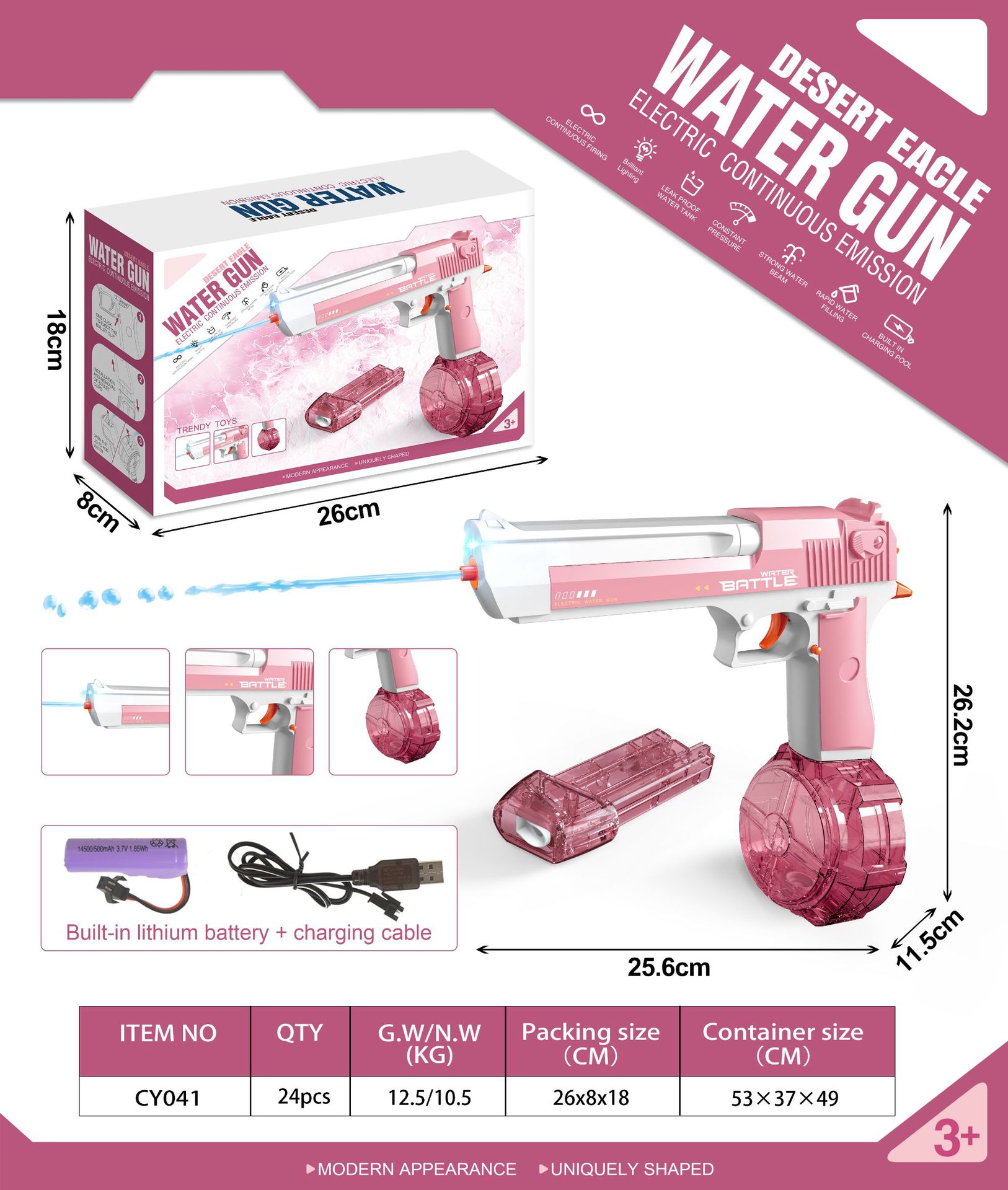 FUENTE fabricante transfronteriza pistola de agua Glock automática continua pistola de agua para el cabello al aire libre juguete para niños versión de Carga