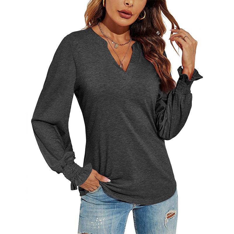 Women's T-shirt Long Sleeve T-Shirts Patchwork Ruffles Simple Style Solid Color display picture 3