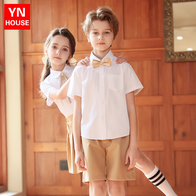Uniformes de clase de verano para estudiantes de primaria, trajes de camisa británicos, uniformes de jardín de infantes, uniformes escolares para niños, fotos de graduación, uniformes de coro