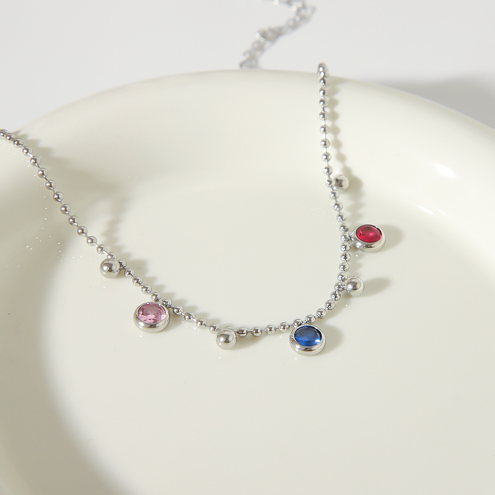 2024 nuevo estilo europeo y americano transfronterizo retro acero inoxidable color diamante redondo pequeña cuenta redonda borla colgante titanio acero tobillera mujer