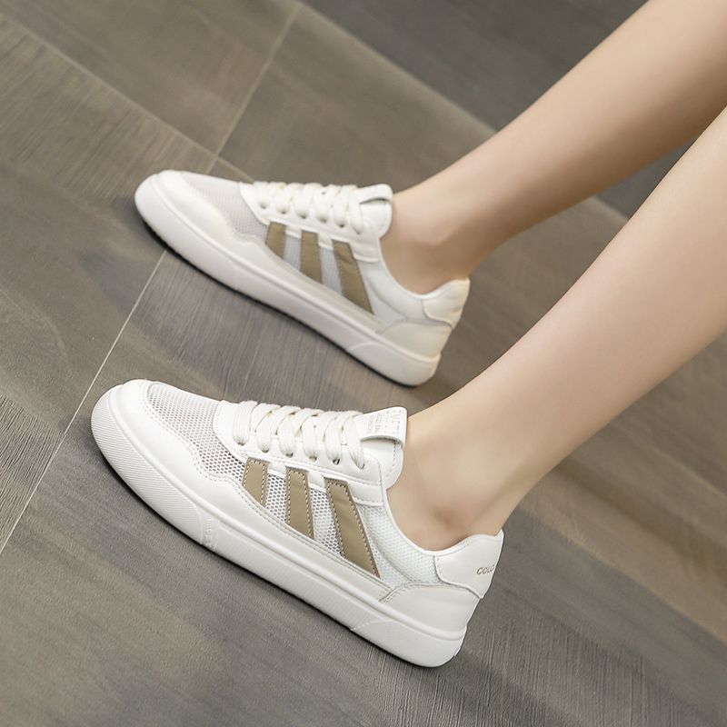 Zapatos de mujer de cuero zapatos blancos mujeres 2025 primavera nuevo estilo rayas planas todo fósforo deportes y zapatos de tablero casual