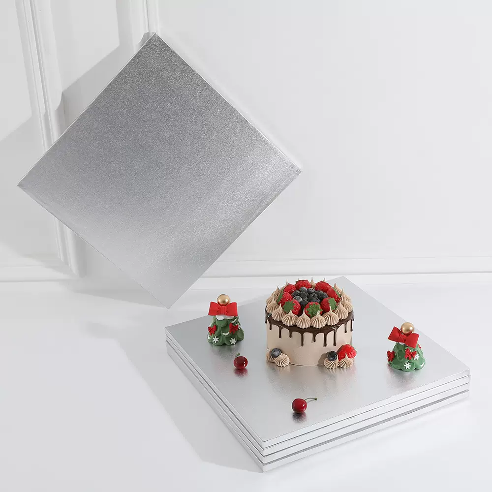 12mm厚边方形蛋糕底托现货银色烘焙糕点包装用具底座西式点心垫片