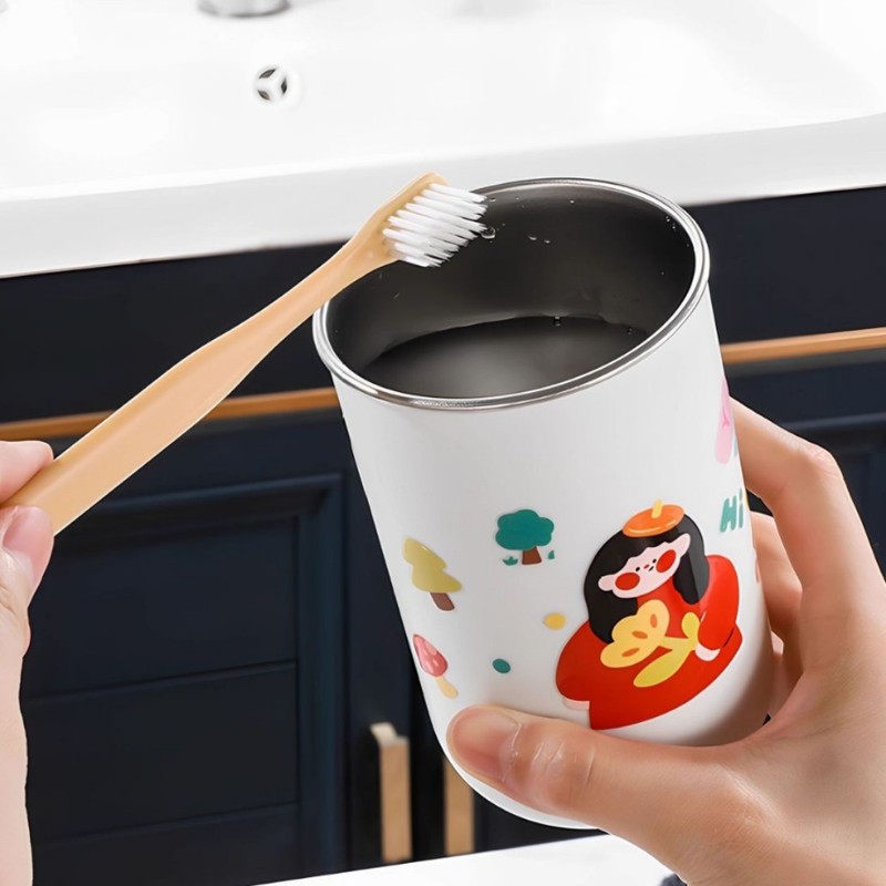 一家三口漱口杯不锈钢儿童卡通刷牙杯亲子洗漱杯高颜值情侣牙刷杯|undefined