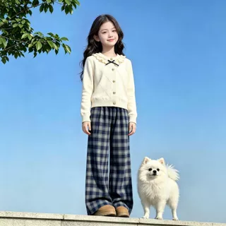 女童小香风毛衣套装秋冬新款女初中生韩版针织衫阔腿休闲裤两件套