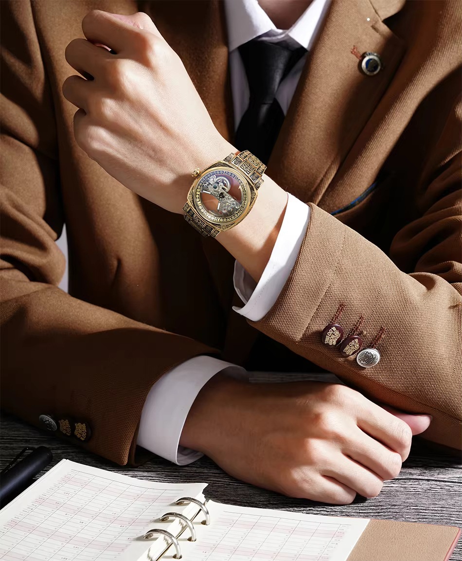 Forsining Vintage Automatic Mechanical Watch For Men Carved Style_voghion.com