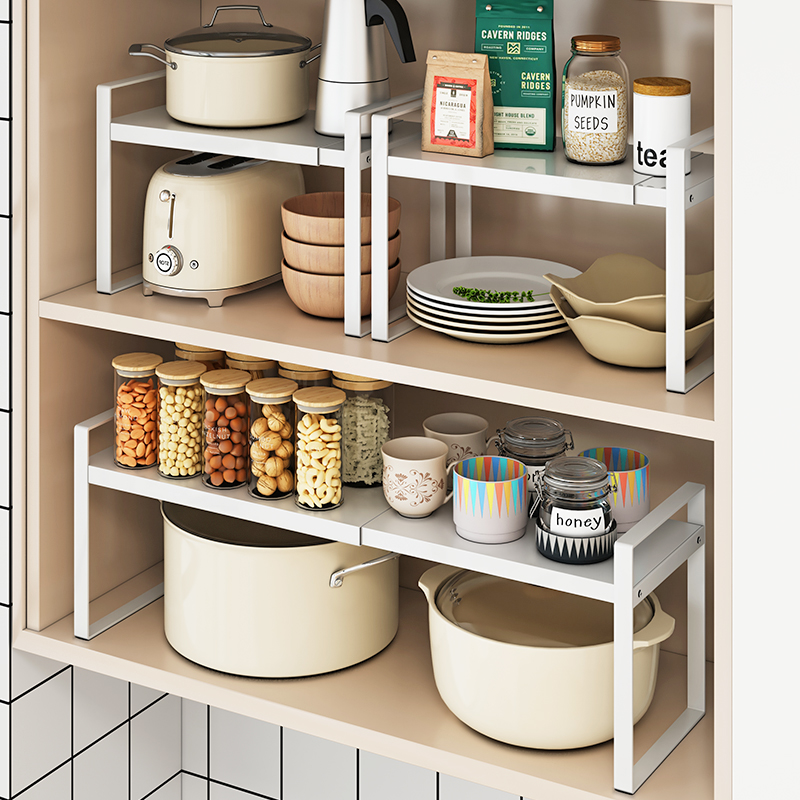 厨房橱柜内分层置物架可伸缩柜子收纳桌面台碗碟盘隔板下水槽锅架