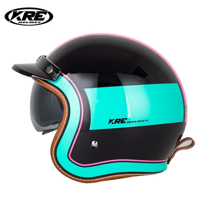 Motosiklet kaskı (dəbilqə): retro motorcycle safety helmet 3C - black-blue-phantom-s