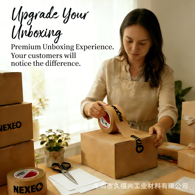 Degradable sealing packing kraft paper tape high adhesive hand tear easy to break self-adhesive writable tape printable logo