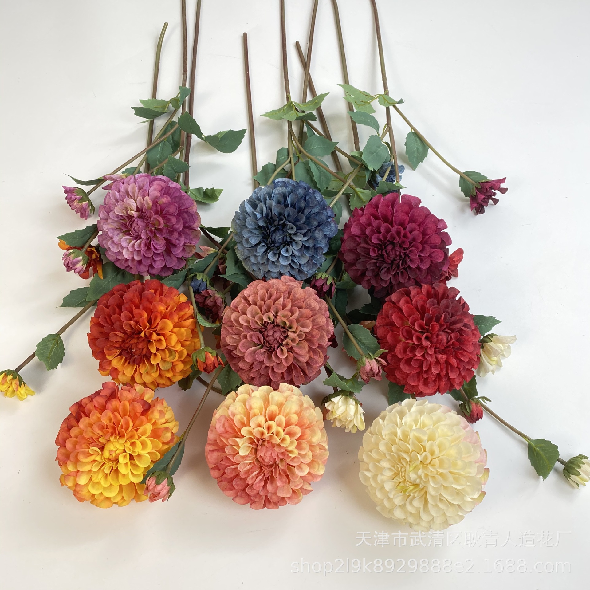 국경 간 대외 무역 Fushou Dahlia 가짜 꽃 홈 거실 호텔 바닥 꽃병 장식품 실크 꽃 시뮬레이션 꽃