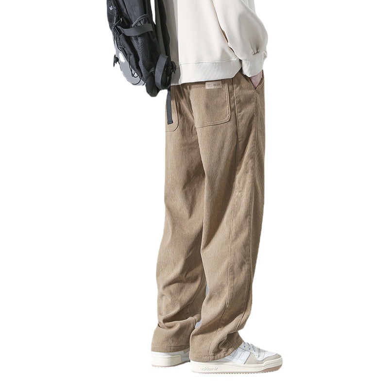 Etiquetado pantalones de pana para hombres primavera y otoño deportes de invierno pantalones casuales marca de moda estadounidense suelta más Pantalones rectos de pierna ancha