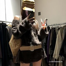 美式慵懒风撕裂感斜肩针织衫上衣女装秋季新款辣妹松弛感穿搭毛衣