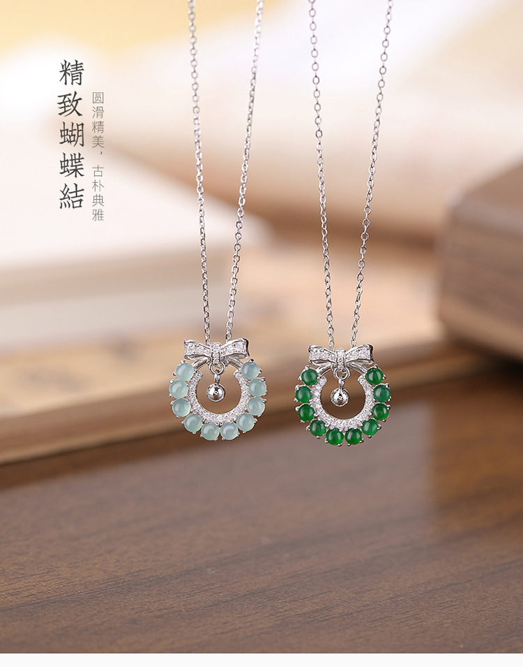 Mặt dây chuyền bạc S925 hình hươu nơ đính ngọc bích xanh — Mẫu ngọc bích nước xanh (không có dây chuyền) chi tiết 2