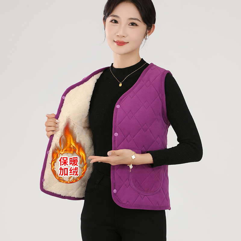Chaleco de madre de mediana edad y ancianas, chaleco cálido de otoño e invierno para mujer, chaleco casual de moda occidental de mediana edad para mujer al por mayor