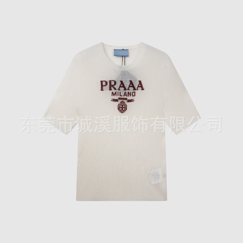 [P Home Jacquard Round Neck Sweater] 2025 Summer New Mulberry Silk Commuting Temperament Women's Short-Sleeved Top